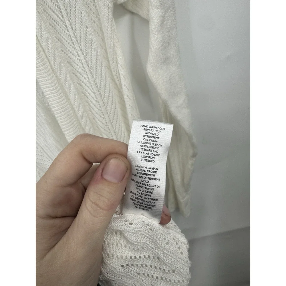 T Tahari Lightweight Open Long Cardigan Sweater Women Small White Whimsical